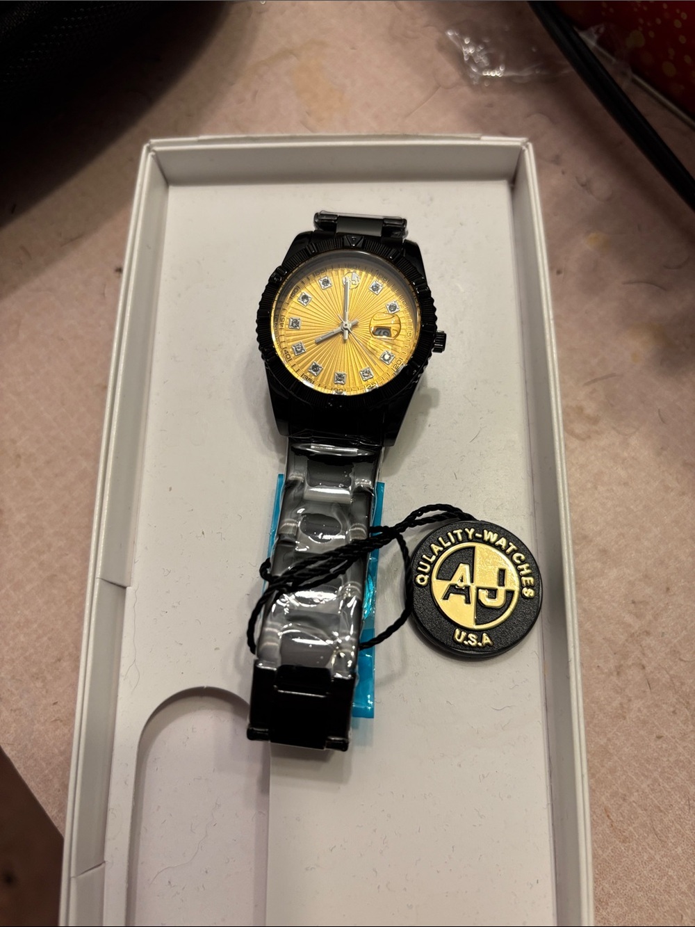 Black Watch with Yellow Sunburst Dial - AJ Accessories Factory Inc